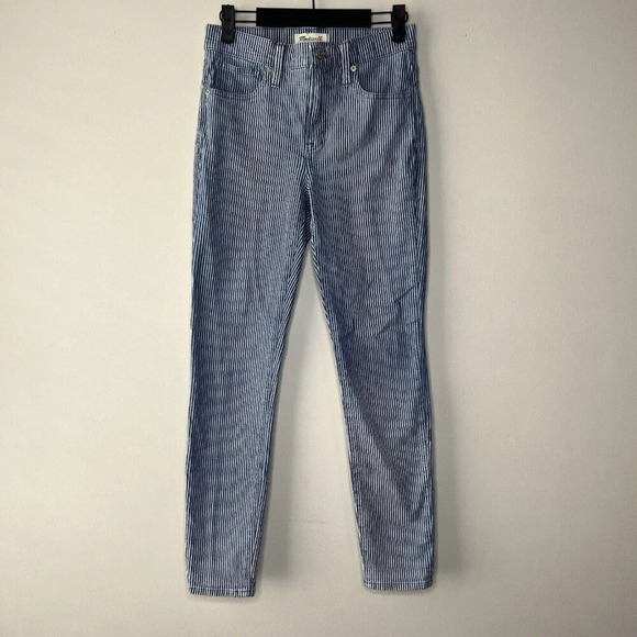 Madewell Women's 9" Mid-Rise Skinny Jeans Size 25 in Blue White Piper Stripe EUC - Picture 1 of 11